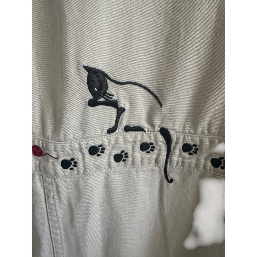 Christopher & Banks Vintage Y2K 2003 Cat Embroidered Khaki Dress Size Large - Picture 3 of 8